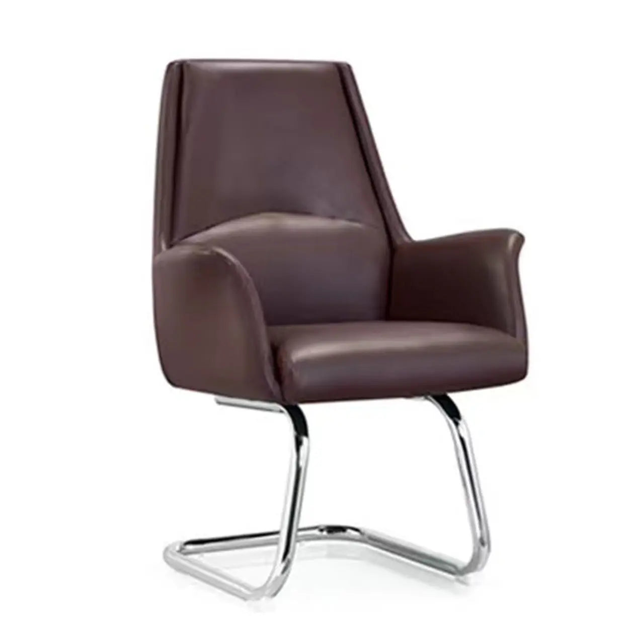 Minimalist Ergonomic Brown Leather Office Chair — Brown / With Headrest / Casters Included