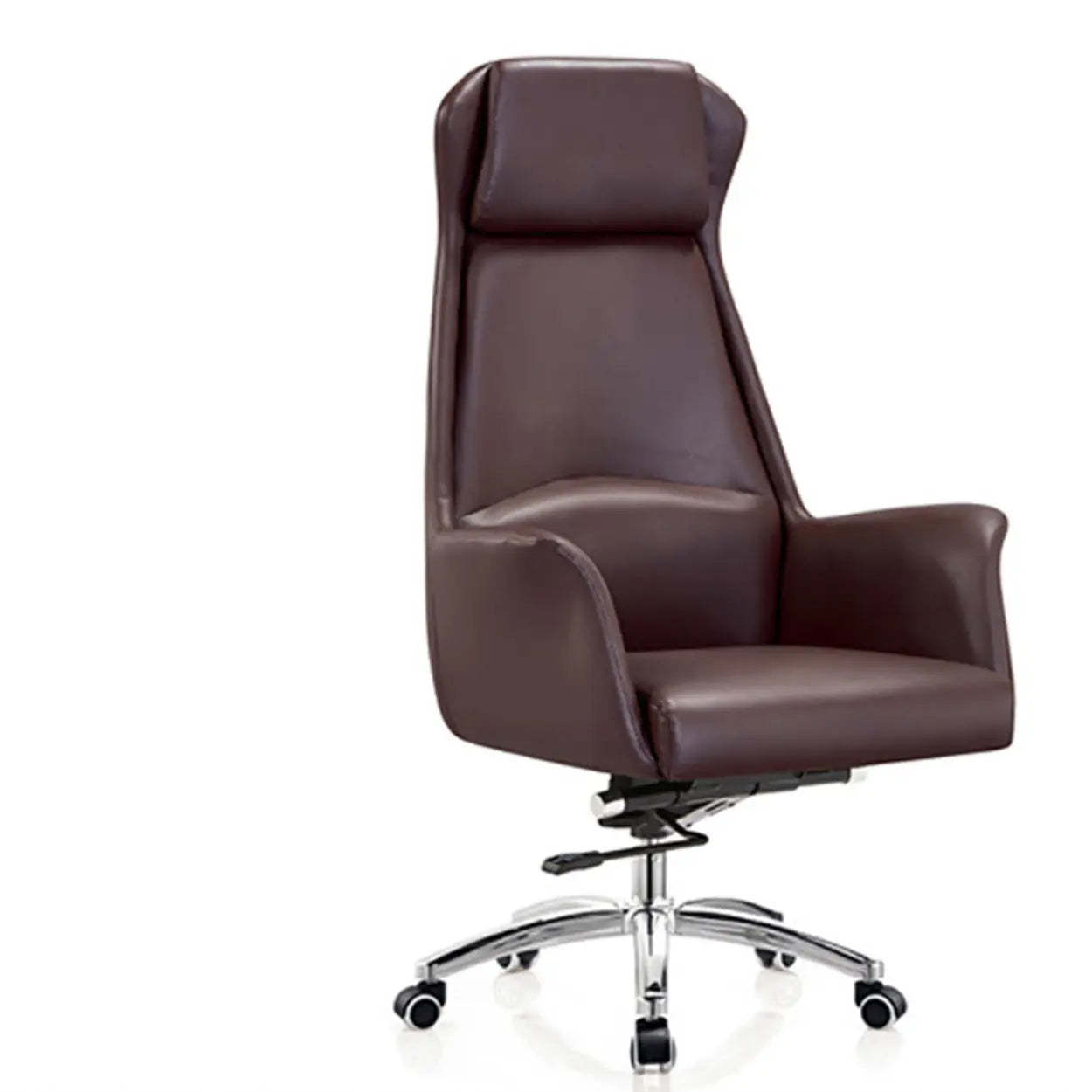 Minimalist Ergonomic Brown Leather Office Chair — Brown / Without Headrest / Casters Not Included