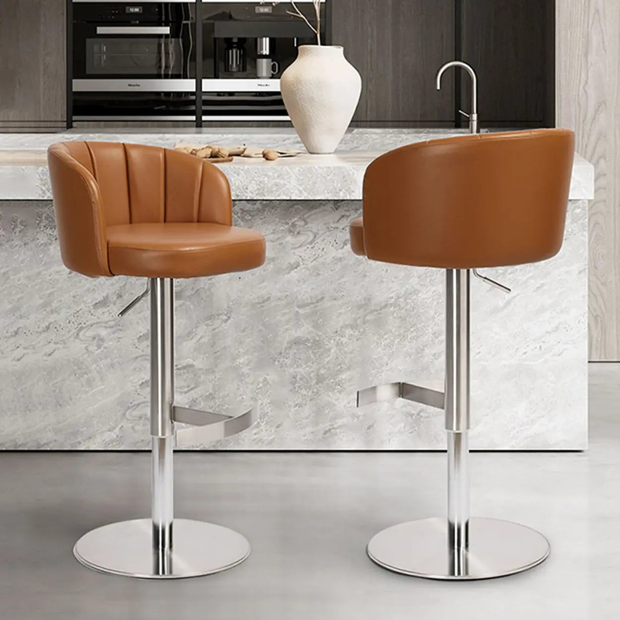 Minimalist Gray Rotatable Barrel Seat Bar Stool
