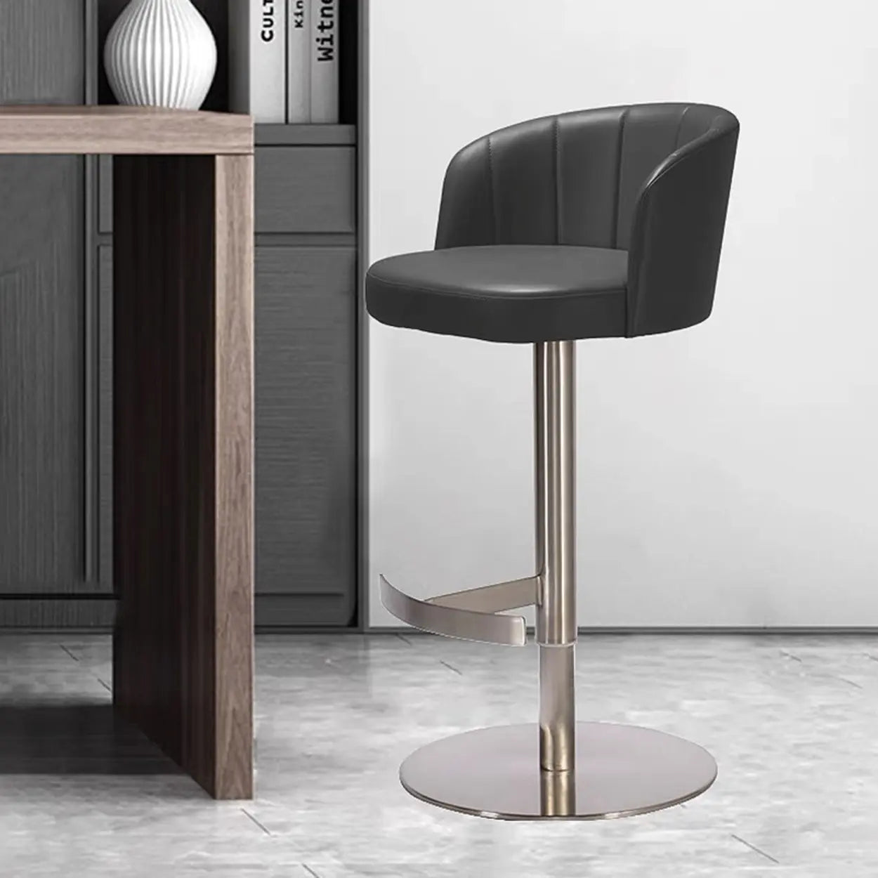 Minimalist Gray Rotatable Barrel Seat Bar Stool