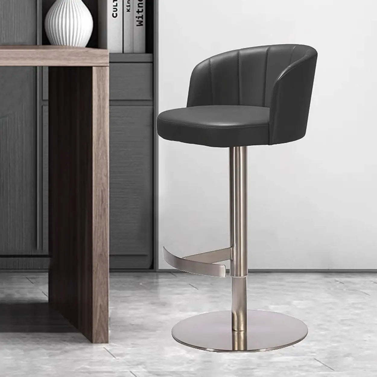 Minimalist Gray Rotatable Barrel Seat Bar Stool