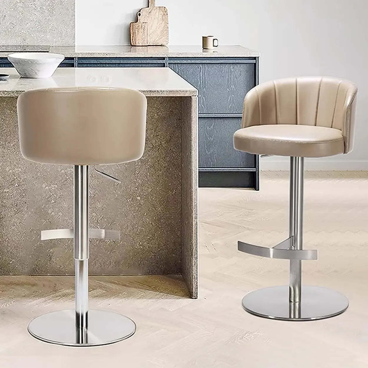 Minimalist Gray Rotatable Barrel Seat Bar Stool