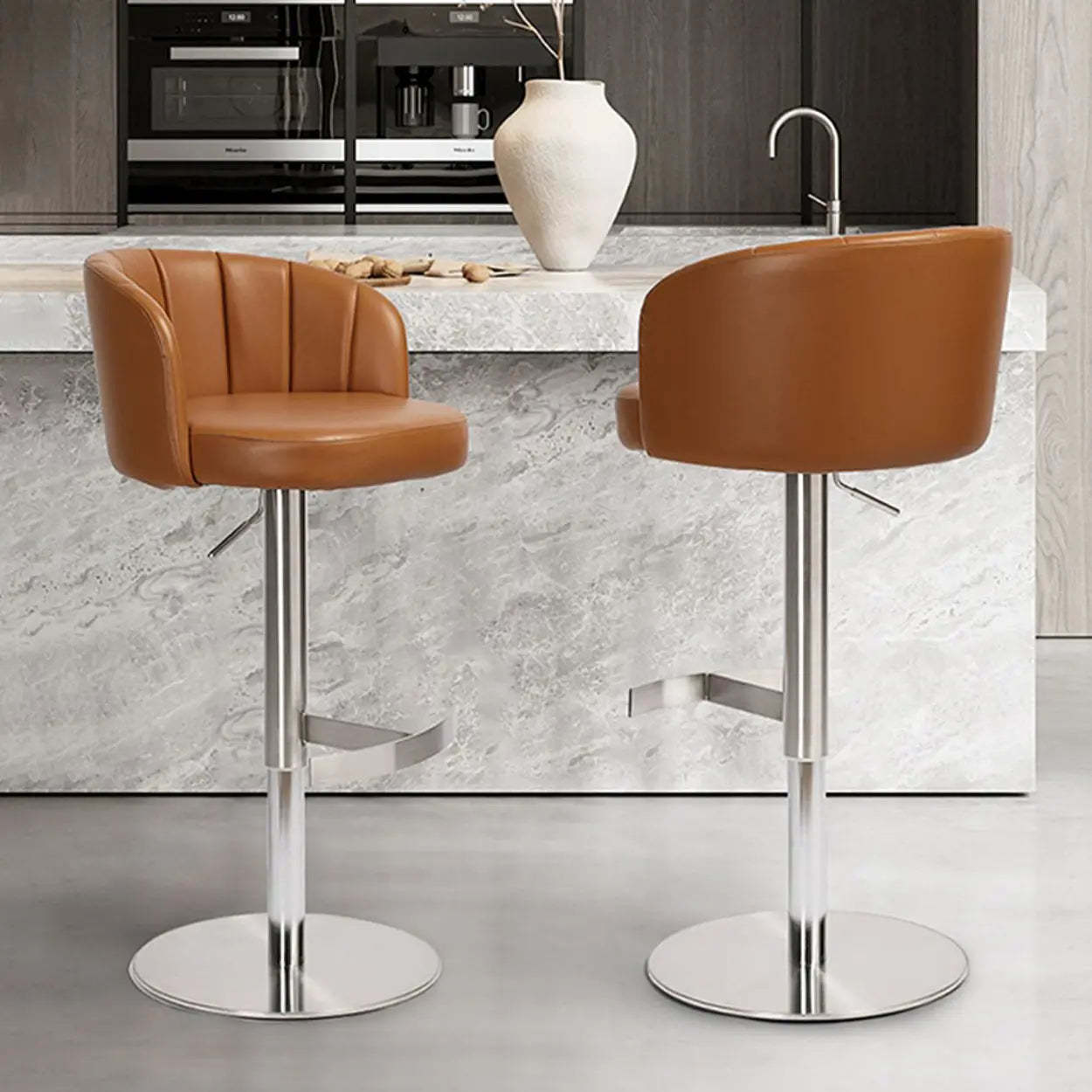 Minimalist Gray Rotatable Barrel Seat Bar Stool — Black