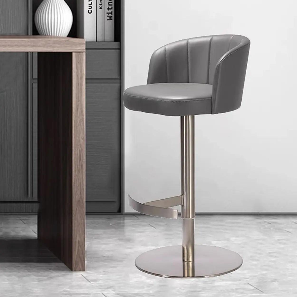 Minimalist Gray Rotatable Barrel Seat Bar Stool — Yellow-Brown