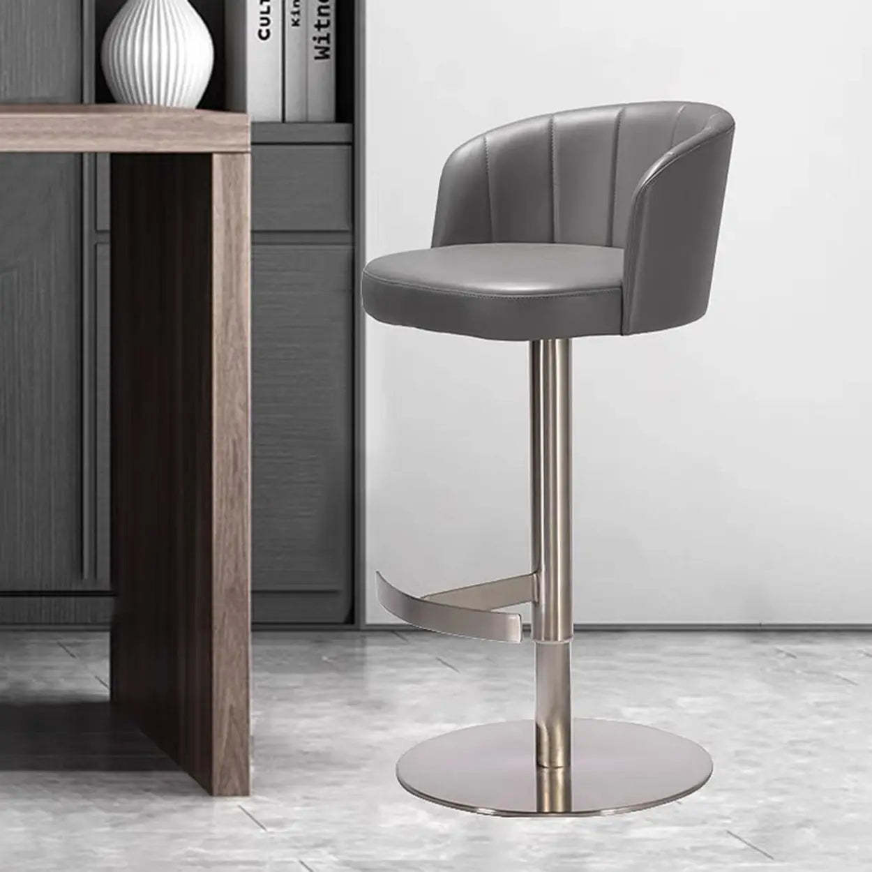 Minimalist Gray Rotatable Barrel Seat Bar Stool — Yellow-Brown