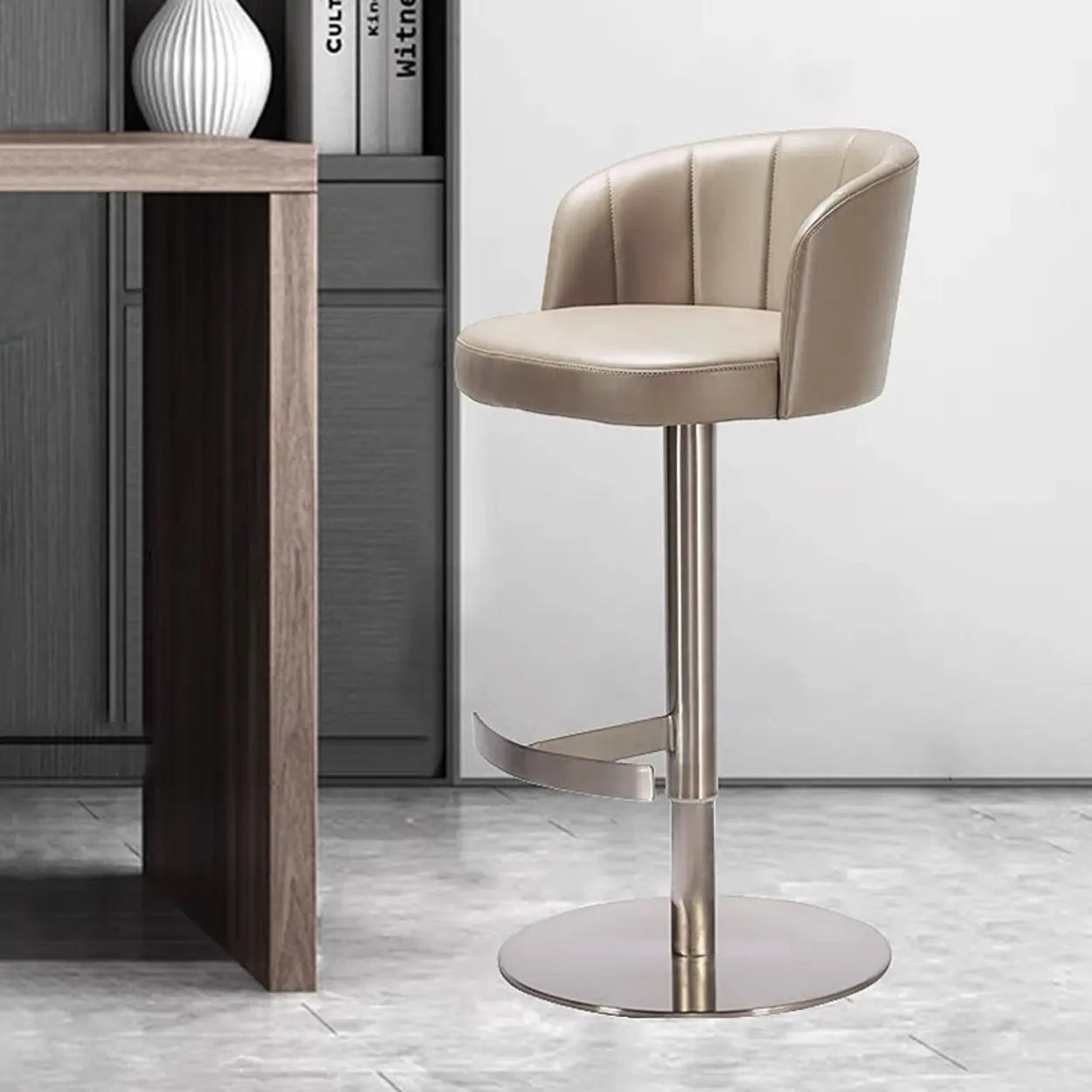 Minimalist Gray Rotatable Barrel Seat Bar Stool