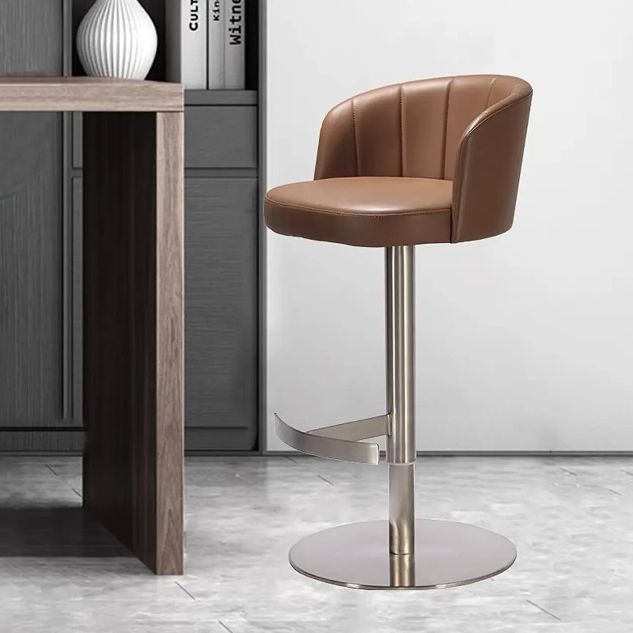 Minimalist Gray Rotatable Barrel Seat Bar Stool