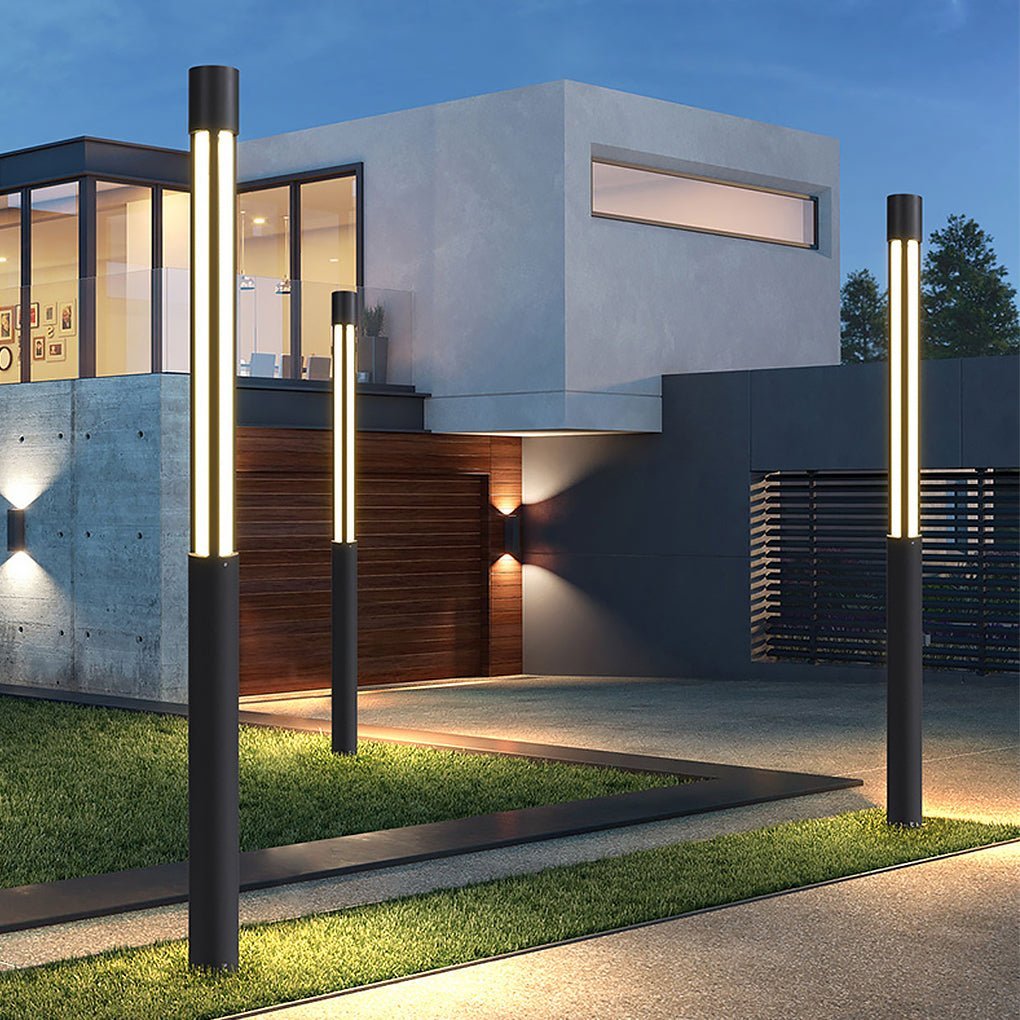 Cylinder Shaped LED Black Modern Outdoor Post Lights Pole Lamp Path Lights-Lighom