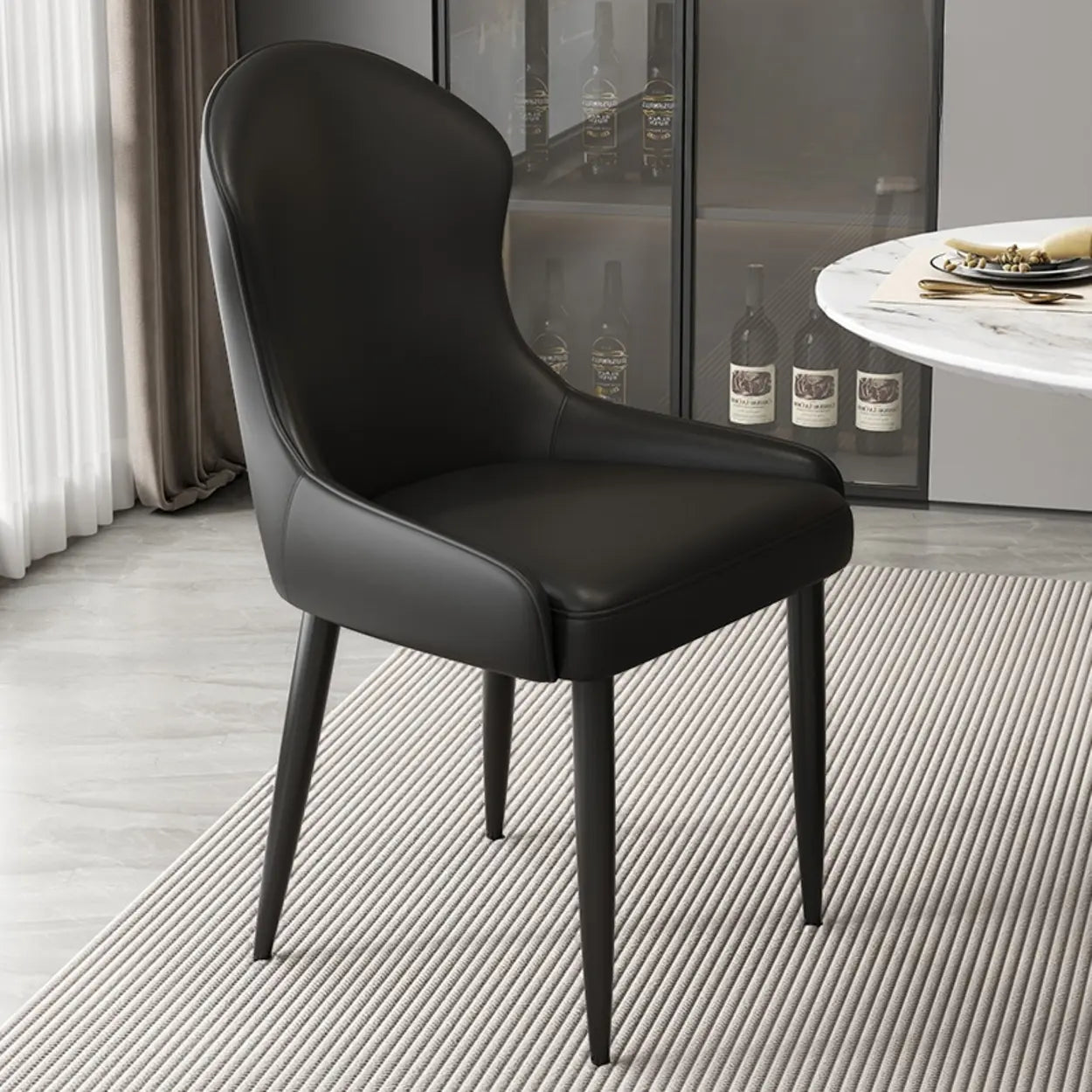 Minimalist Leather Upholstered Dining Chairs — Green / Black