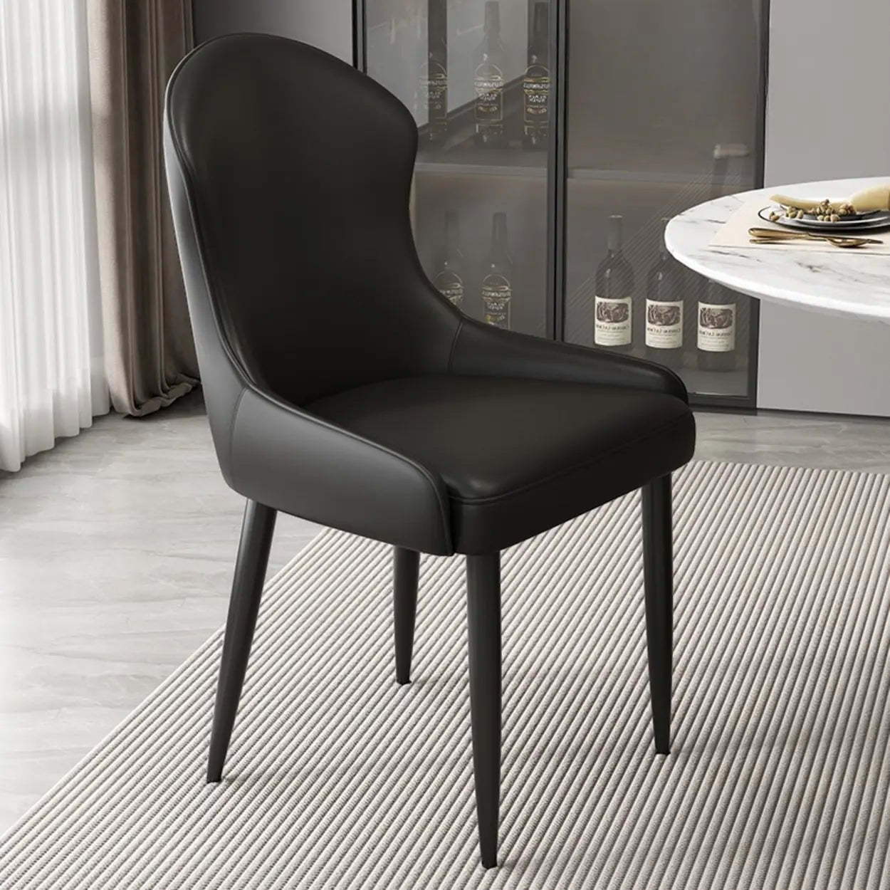 Minimalist Leather Upholstered Dining Chairs — Green / Black