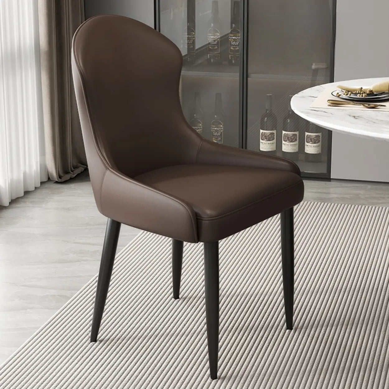 Minimalist Leather Upholstered Dining Chairs — Green / Black/Gold
