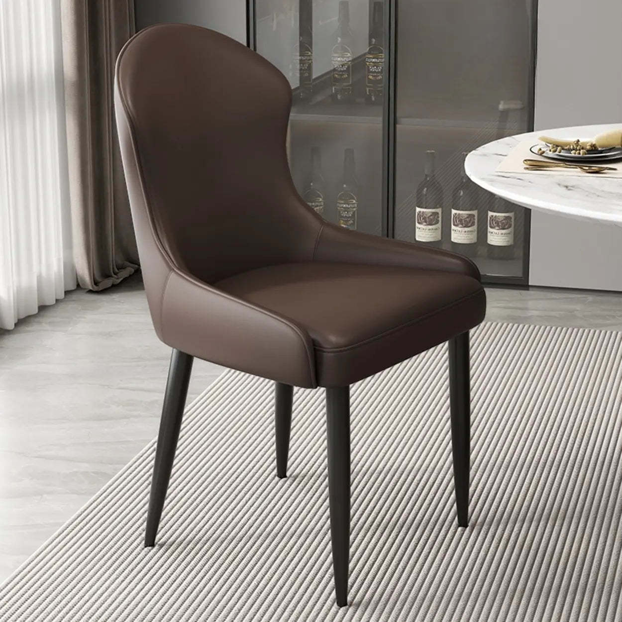 Minimalist Leather Upholstered Dining Chairs — Green / Black/Gold