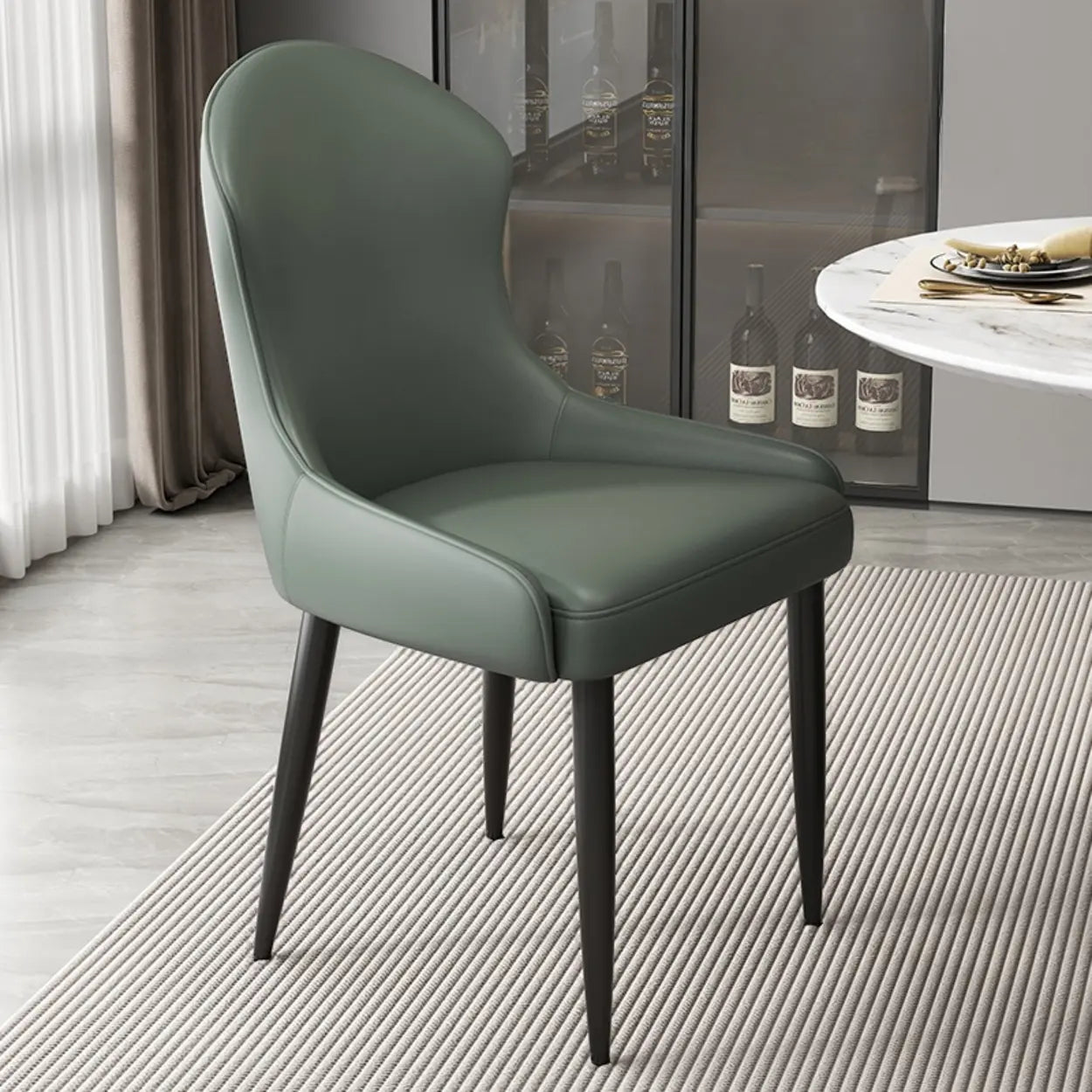 Minimalist Leather Upholstered Dining Chairs — Beige/Brown / Black
