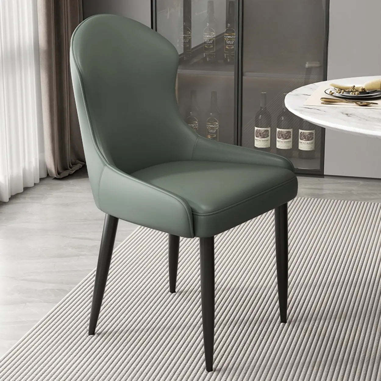 Minimalist Leather Upholstered Dining Chairs — Beige/Brown / Black