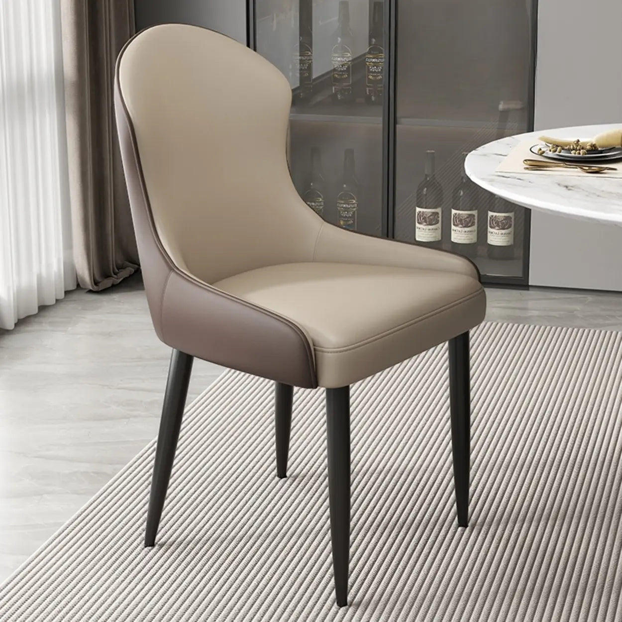 Minimalist Leather Upholstered Dining Chairs — Beige/Brown / Black/Gold