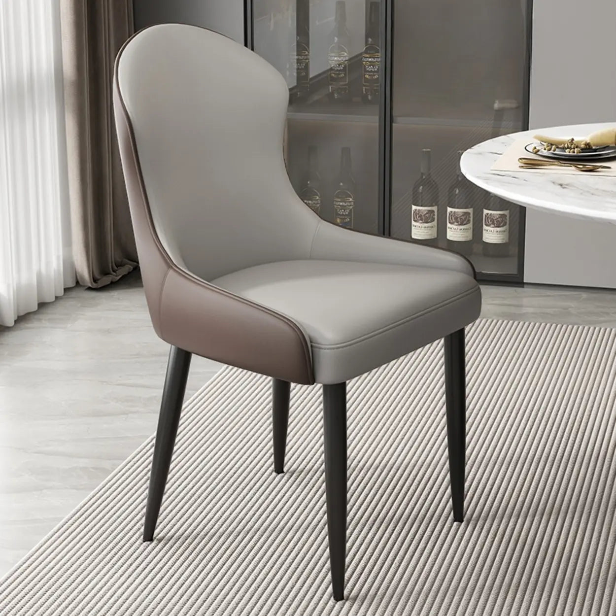 Minimalist Leather Upholstered Dining Chairs — Light Gray/Brown / Black