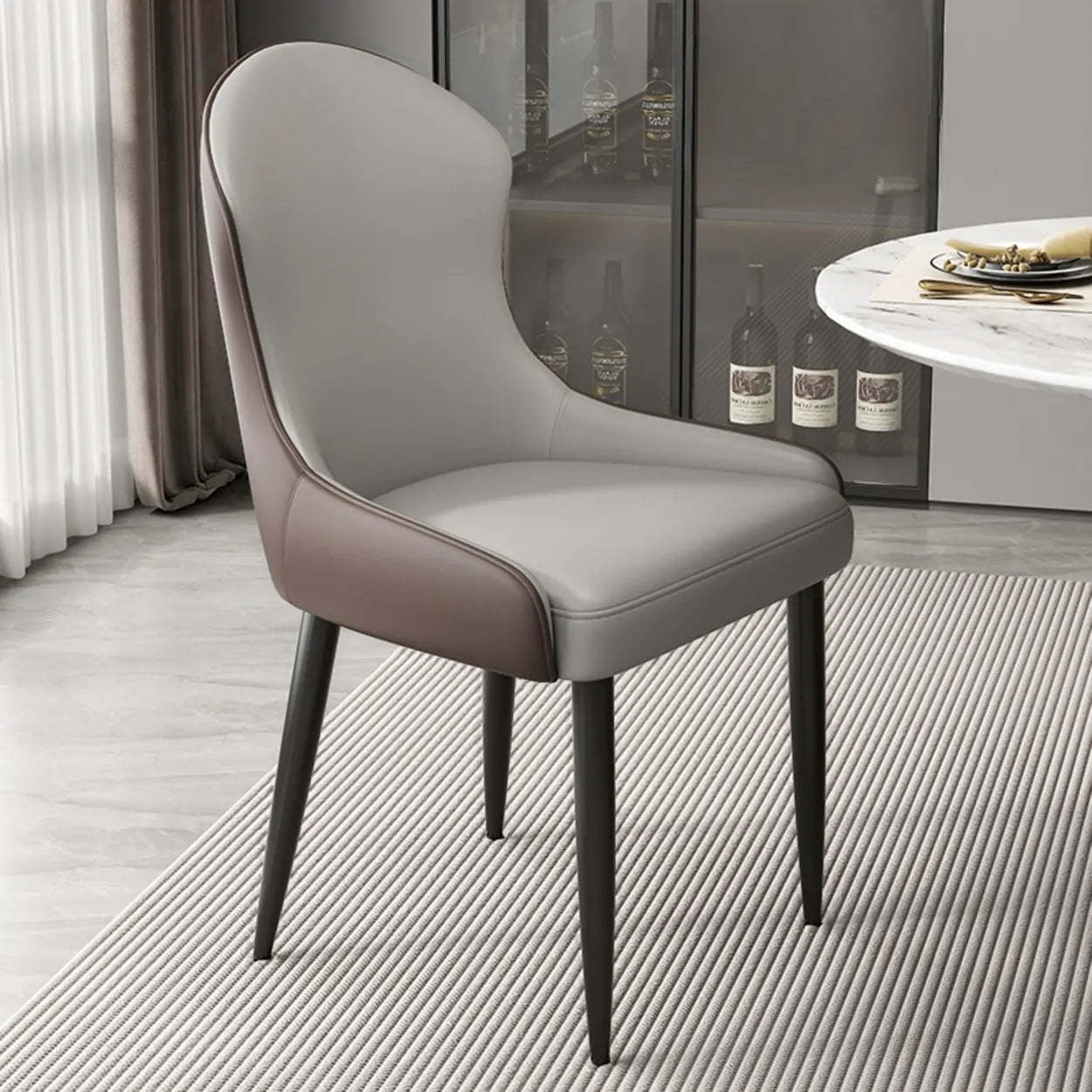 Minimalist Leather Upholstered Dining Chairs — Light Gray/Brown / Black