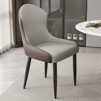 Minimalist Leather Upholstered Dining Chairs — Light Gray/Brown / Black