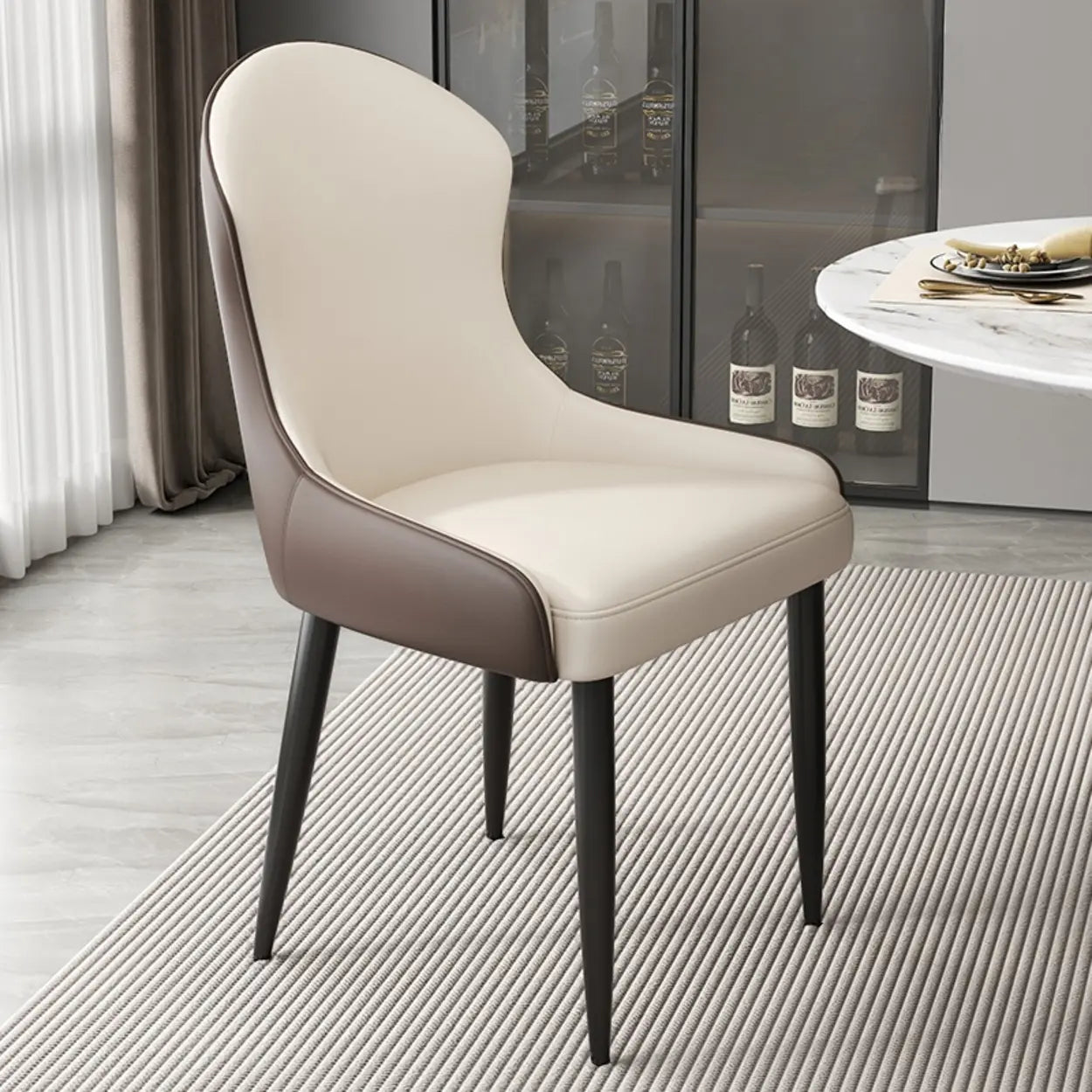 Minimalist Leather Upholstered Dining Chairs — Light Gray/Brown / Black/Gold