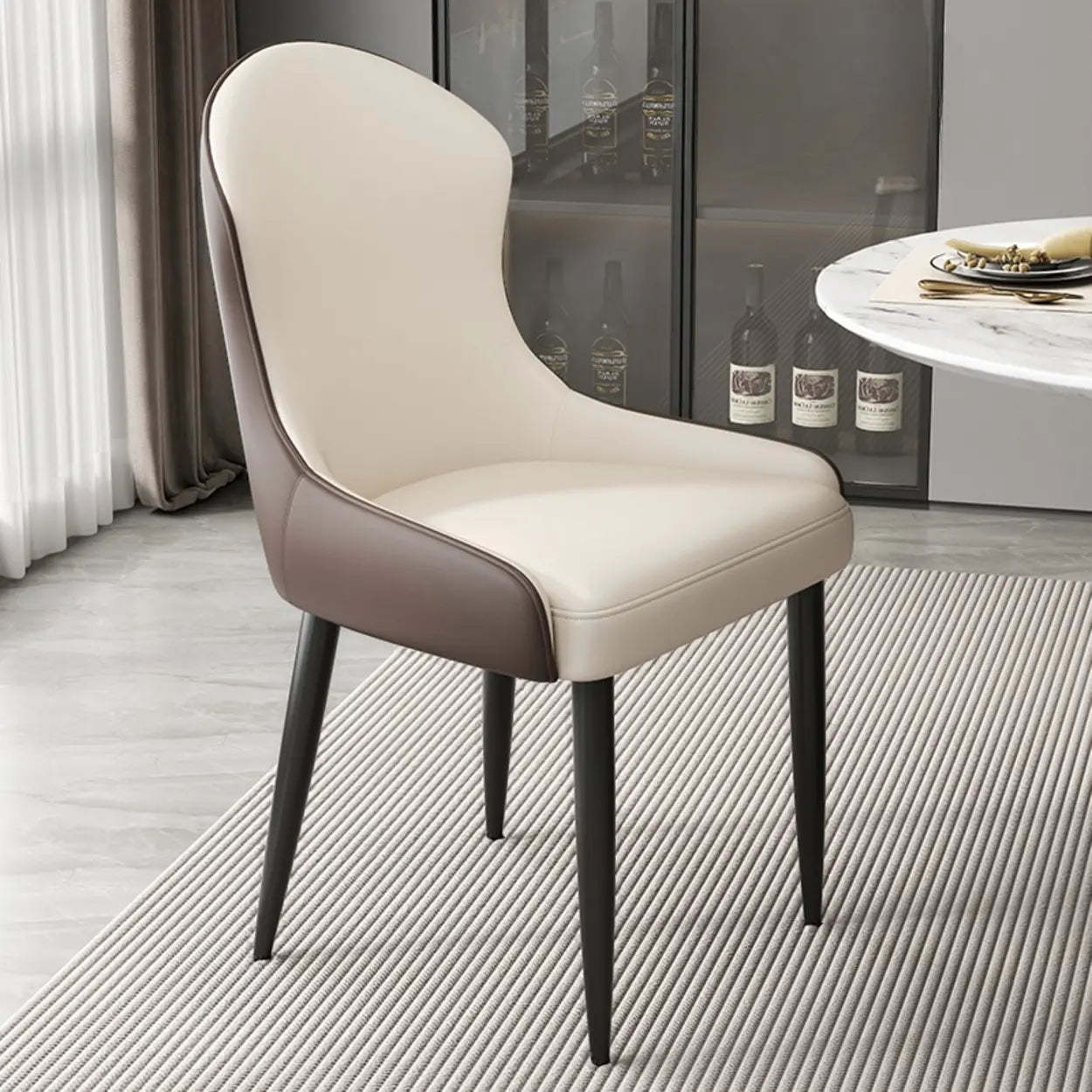 Minimalist Leather Upholstered Dining Chairs — Light Gray/Brown / Black/Gold