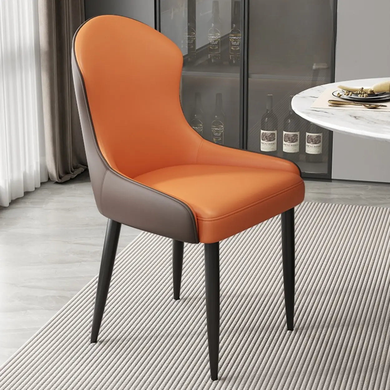 Minimalist Leather Upholstered Dining Chairs — Mocha / Black