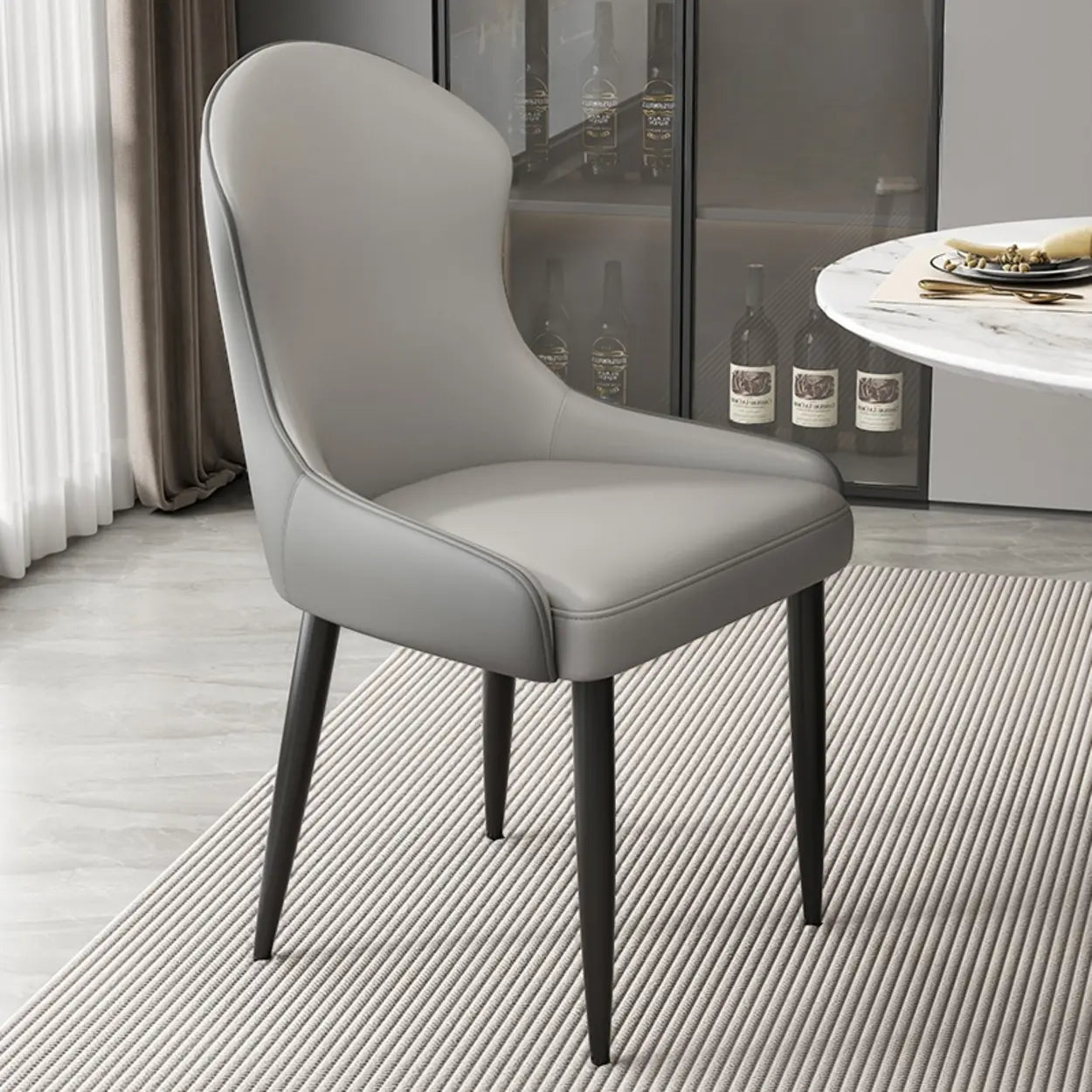 Minimalist Leather Upholstered Dining Chairs — Mocha / Black/Gold