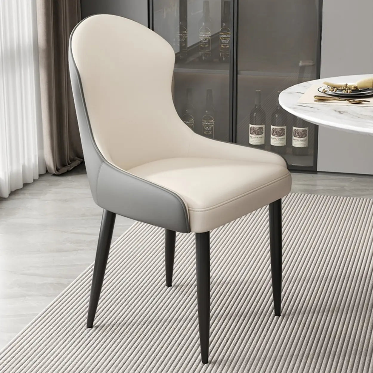 Minimalist Leather Upholstered Dining Chairs — off-white/Orange / Black