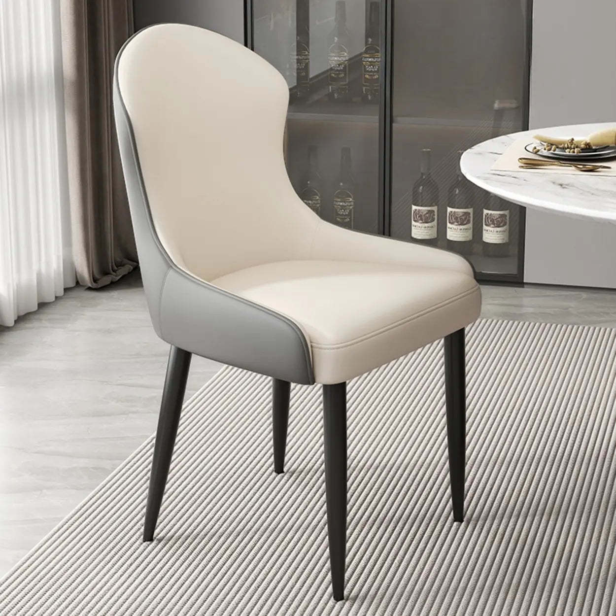 Minimalist Leather Upholstered Dining Chairs — off-white/Orange / Black
