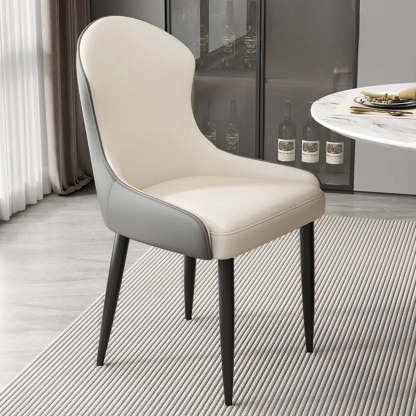 Minimalist Leather Upholstered Dining Chairs — off-white/Orange / Black