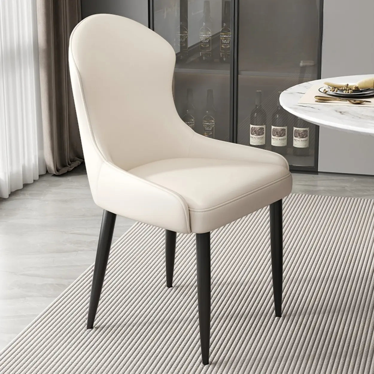 Minimalist Leather Upholstered Dining Chairs — Black / Black/Gold