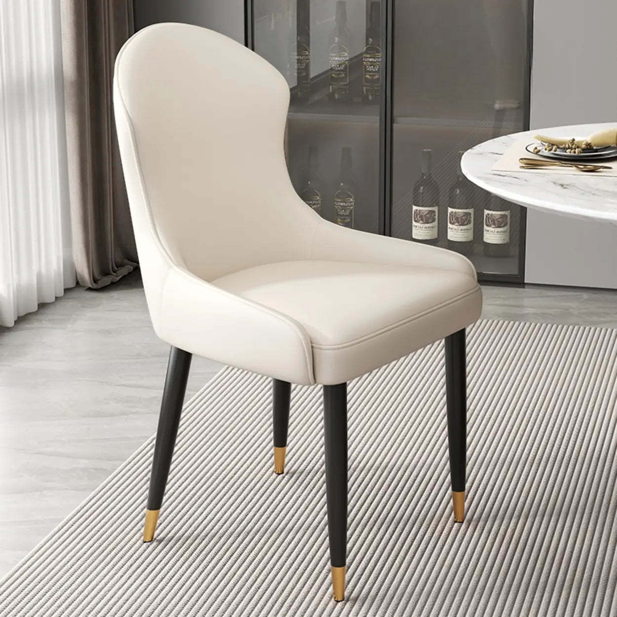 Minimalist Leather Upholstered Dining Chairs — Beige/Dark Gray / Black