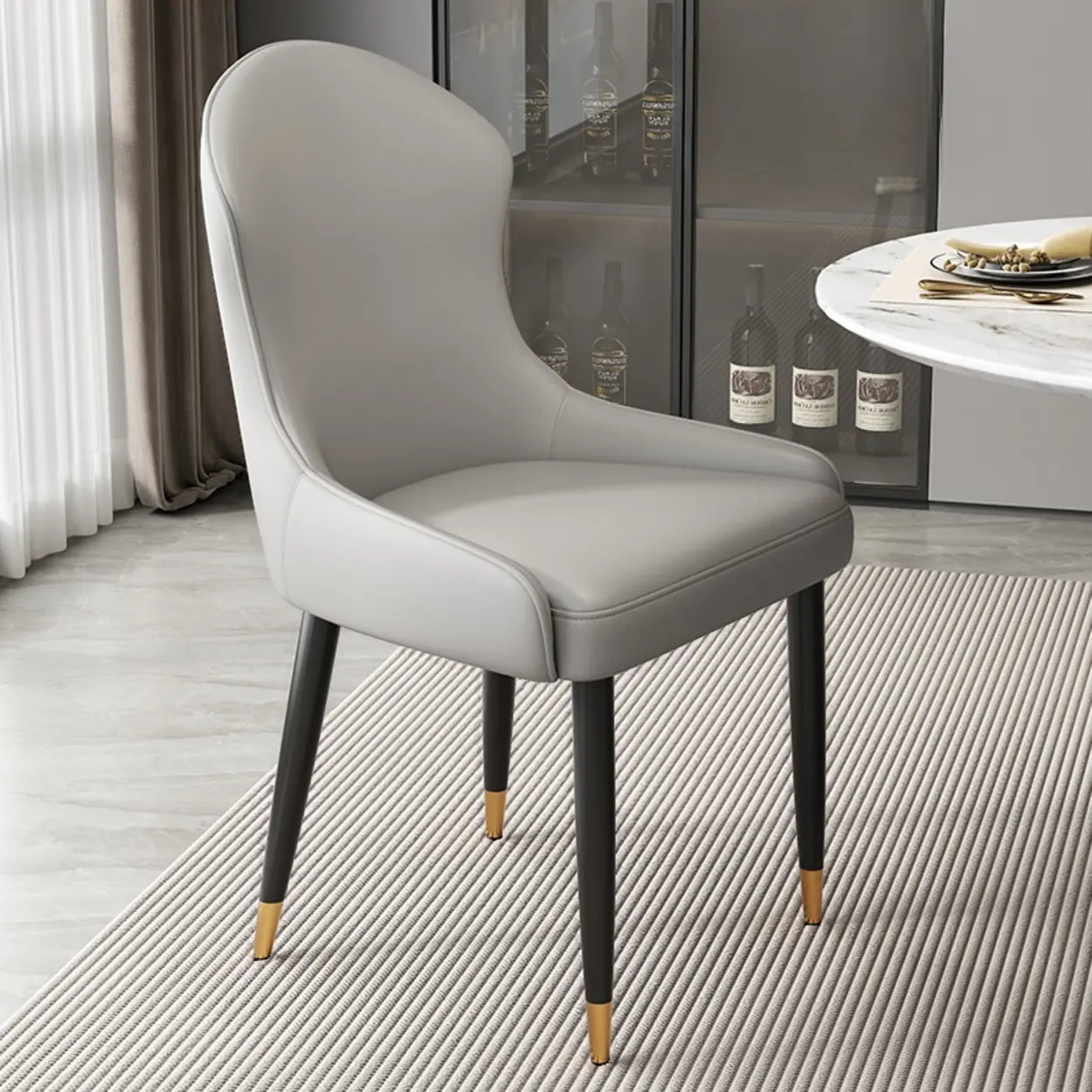 Minimalist Leather Upholstered Dining Chairs — Beige/Dark Gray / Black/Gold