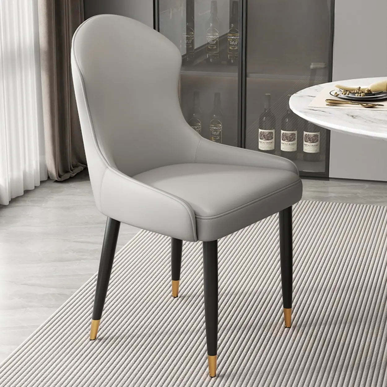 Minimalist Leather Upholstered Dining Chairs — Beige/Dark Gray / Black/Gold