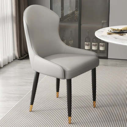 Minimalist Leather Upholstered Dining Chairs — Beige/Dark Gray / Black/Gold