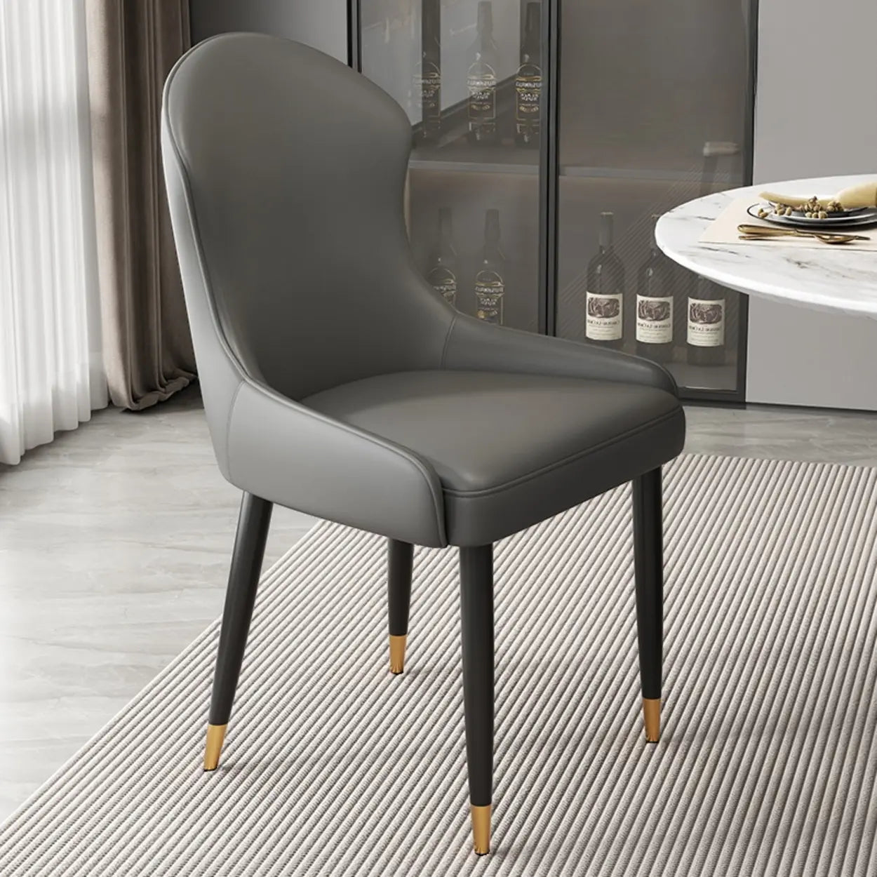 Minimalist Leather Upholstered Dining Chairs — Khaki/Brown / Black