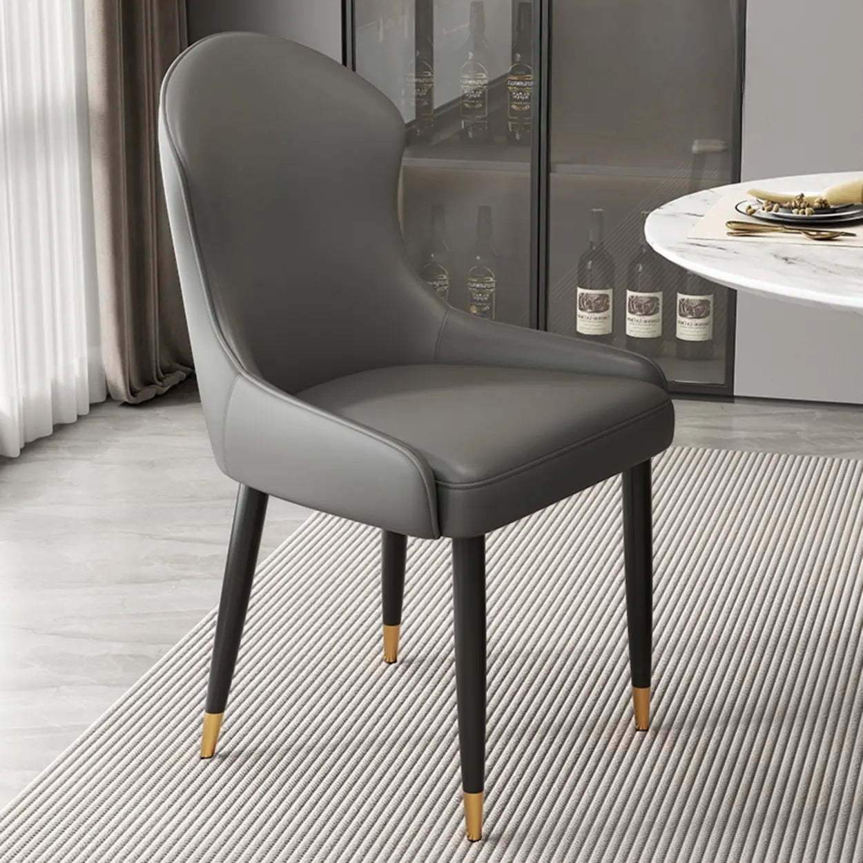 Minimalist Leather Upholstered Dining Chairs — Khaki/Brown / Black