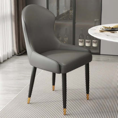 Minimalist Leather Upholstered Dining Chairs — Khaki/Brown / Black