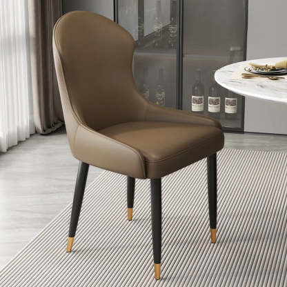 Minimalist Leather Upholstered Dining Chairs — Khaki/Brown / Black/Gold