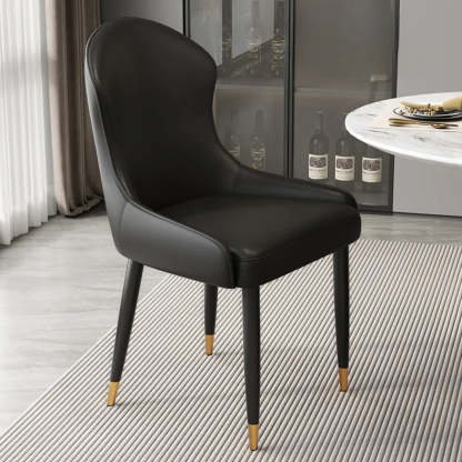 Minimalist Leather Upholstered Dining Chairs — Dark Gray / Black/Gold
