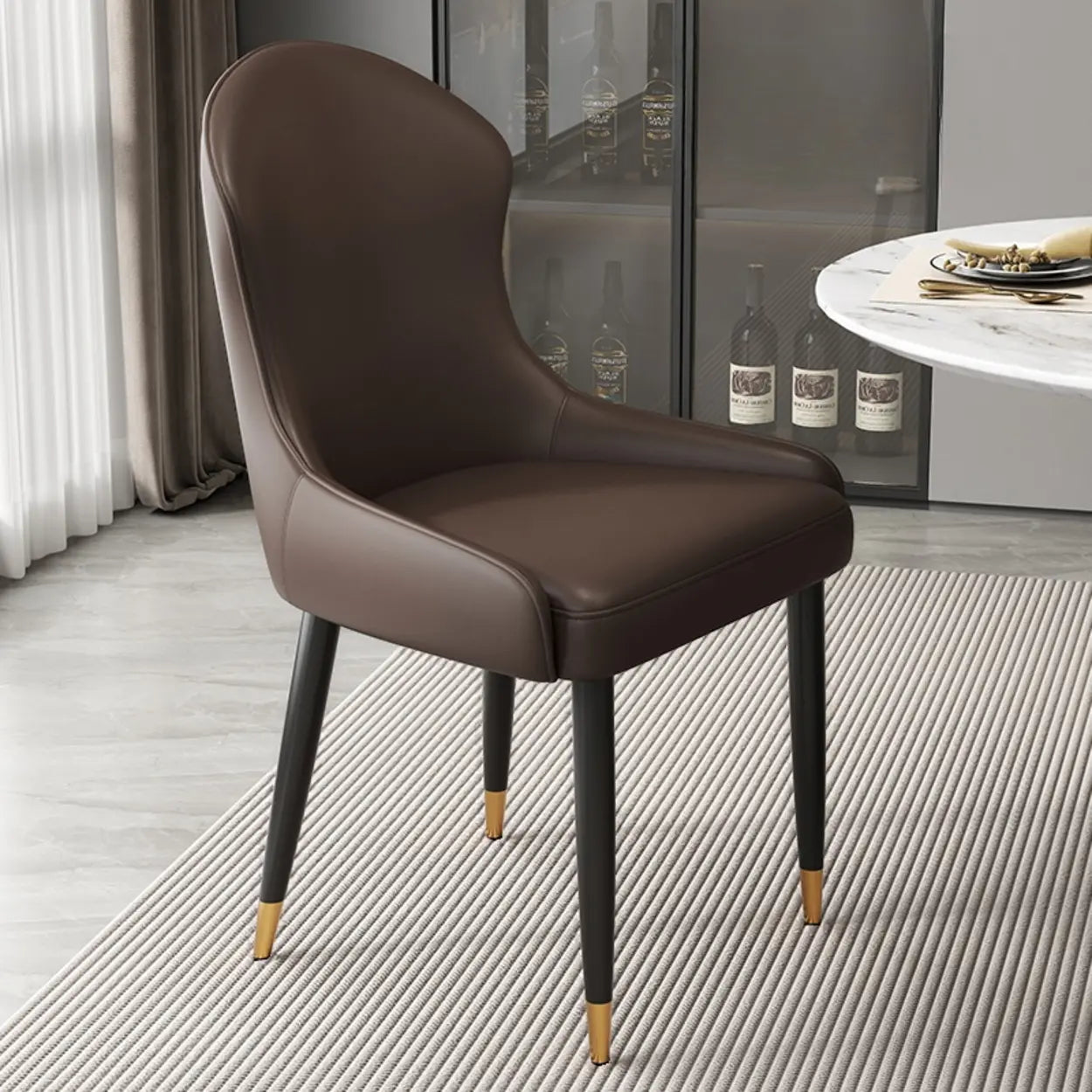 Minimalist Leather Upholstered Dining Chairs — Light Gray / Black