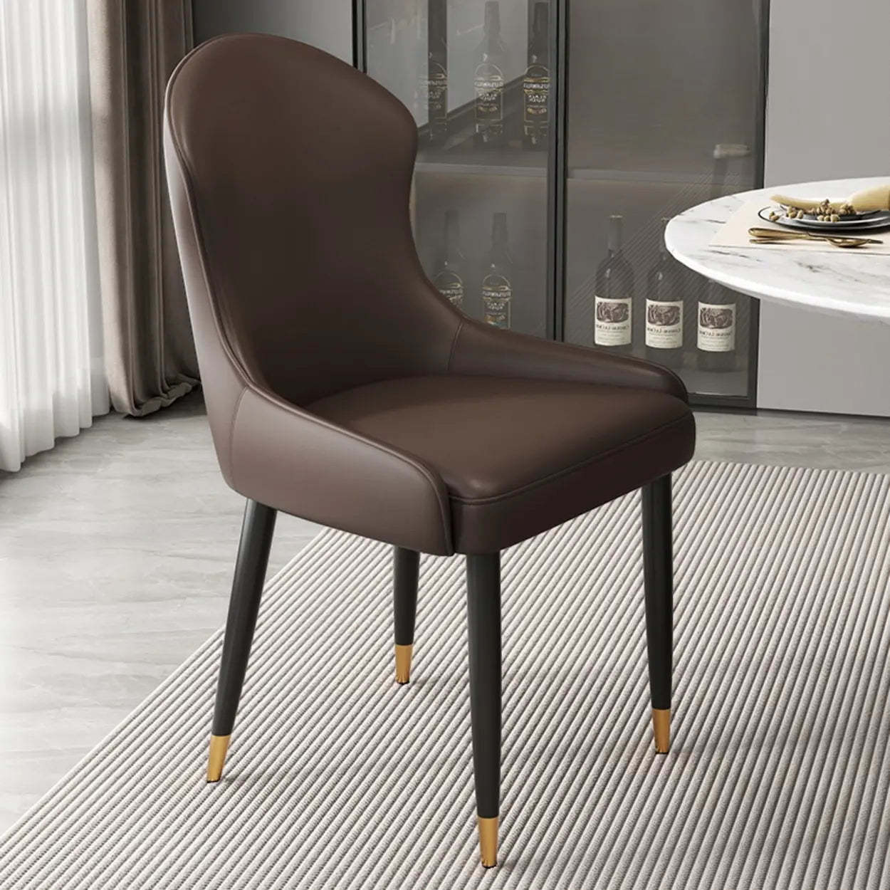 Minimalist Leather Upholstered Dining Chairs — Light Gray / Black