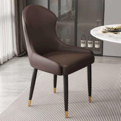 Minimalist Leather Upholstered Dining Chairs — Light Gray / Black