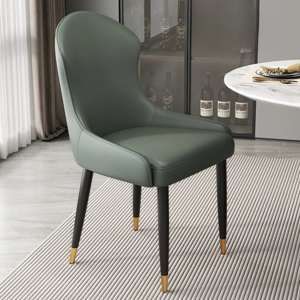 Minimalist Leather Upholstered Dining Chairs — Light Gray / Black/Gold