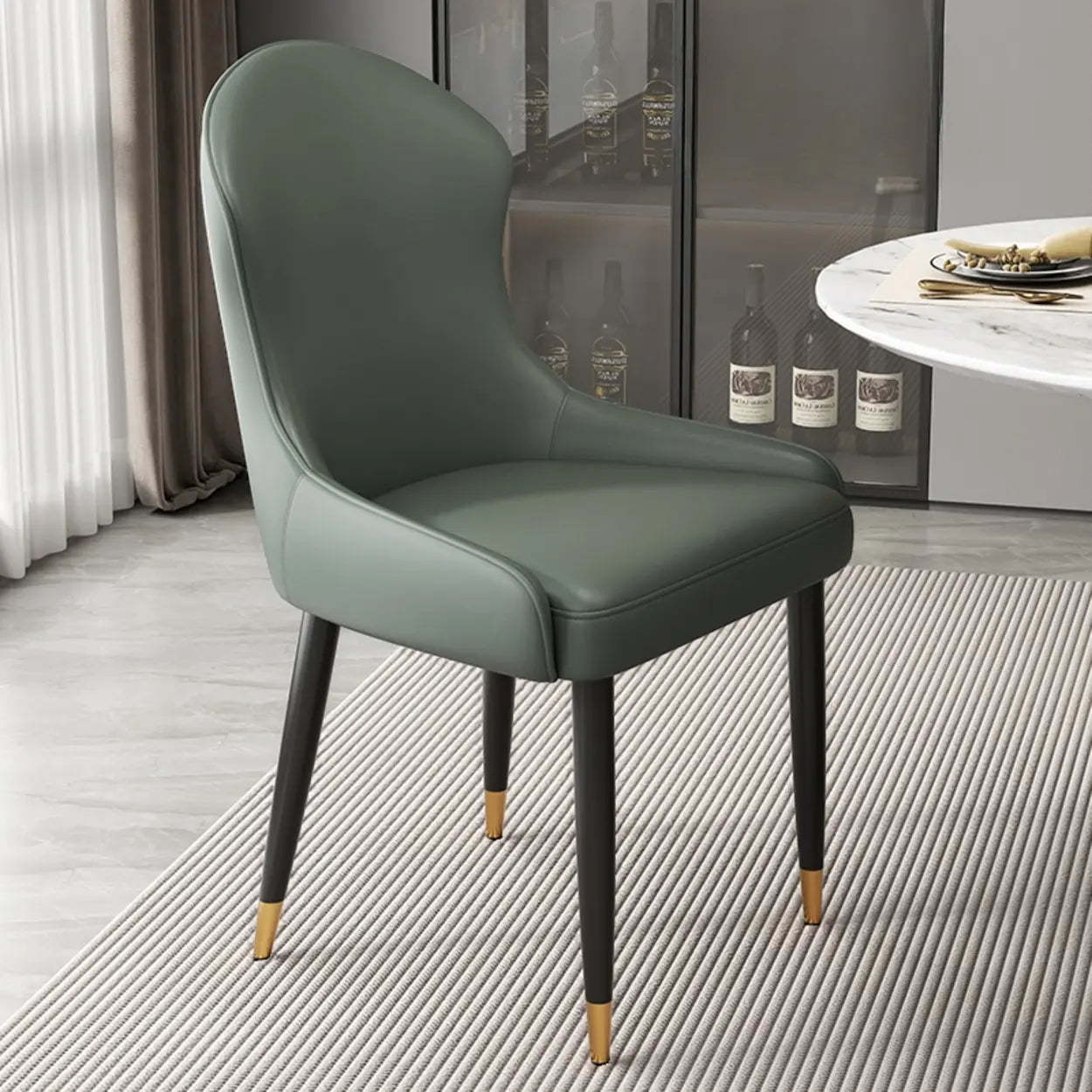 Minimalist Leather Upholstered Dining Chairs — Light Gray / Black/Gold