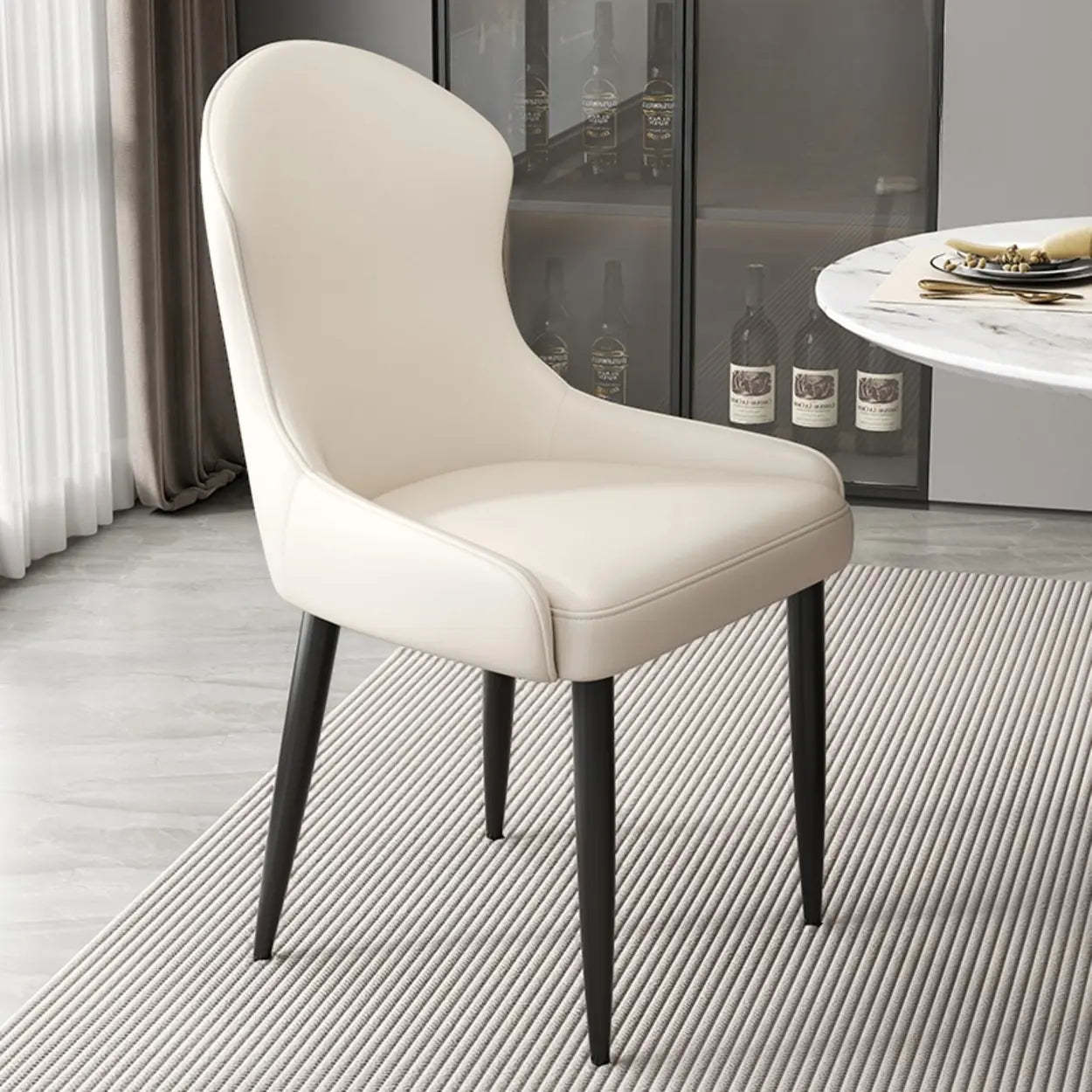Minimalist Leather Upholstered Dining Chairs — Black / Black/Gold