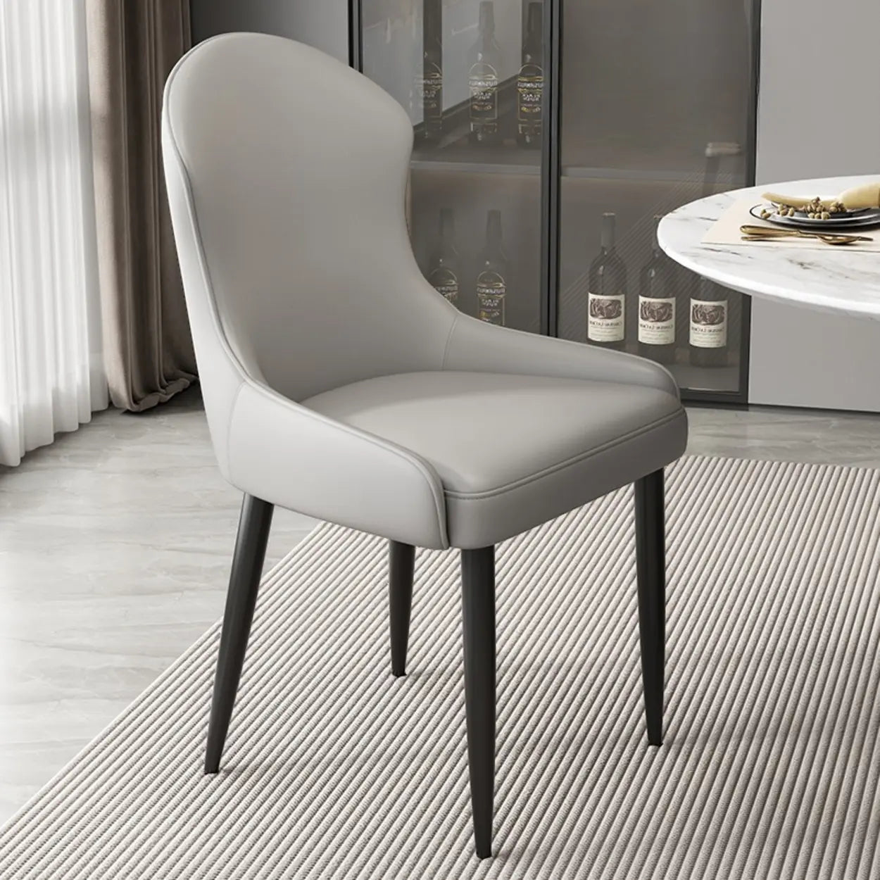Minimalist Leather Upholstered Dining Chairs — off-white / Black