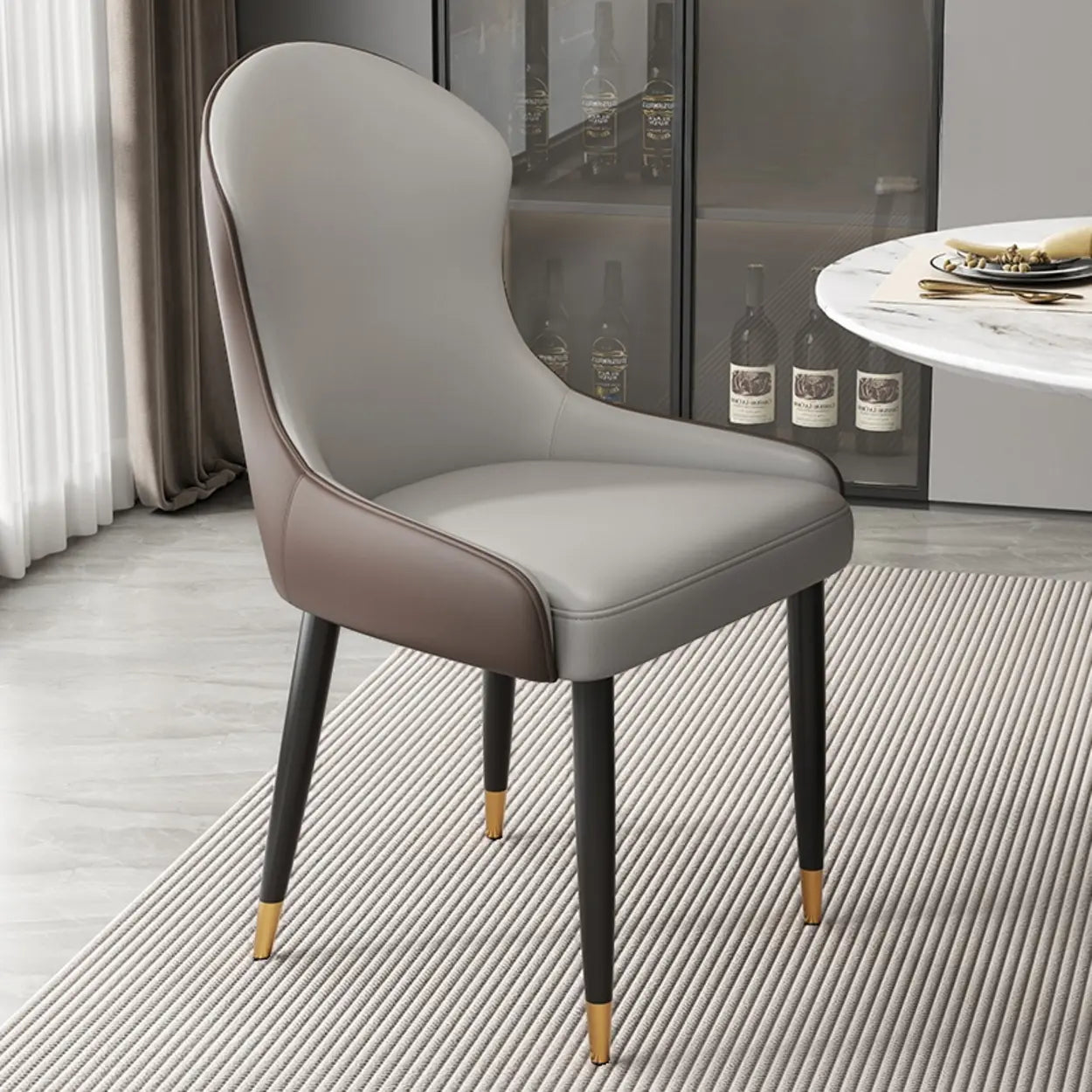 Minimalist Leather Upholstered Dining Chairs — Dark Gray/Light Gray / Black/Gold