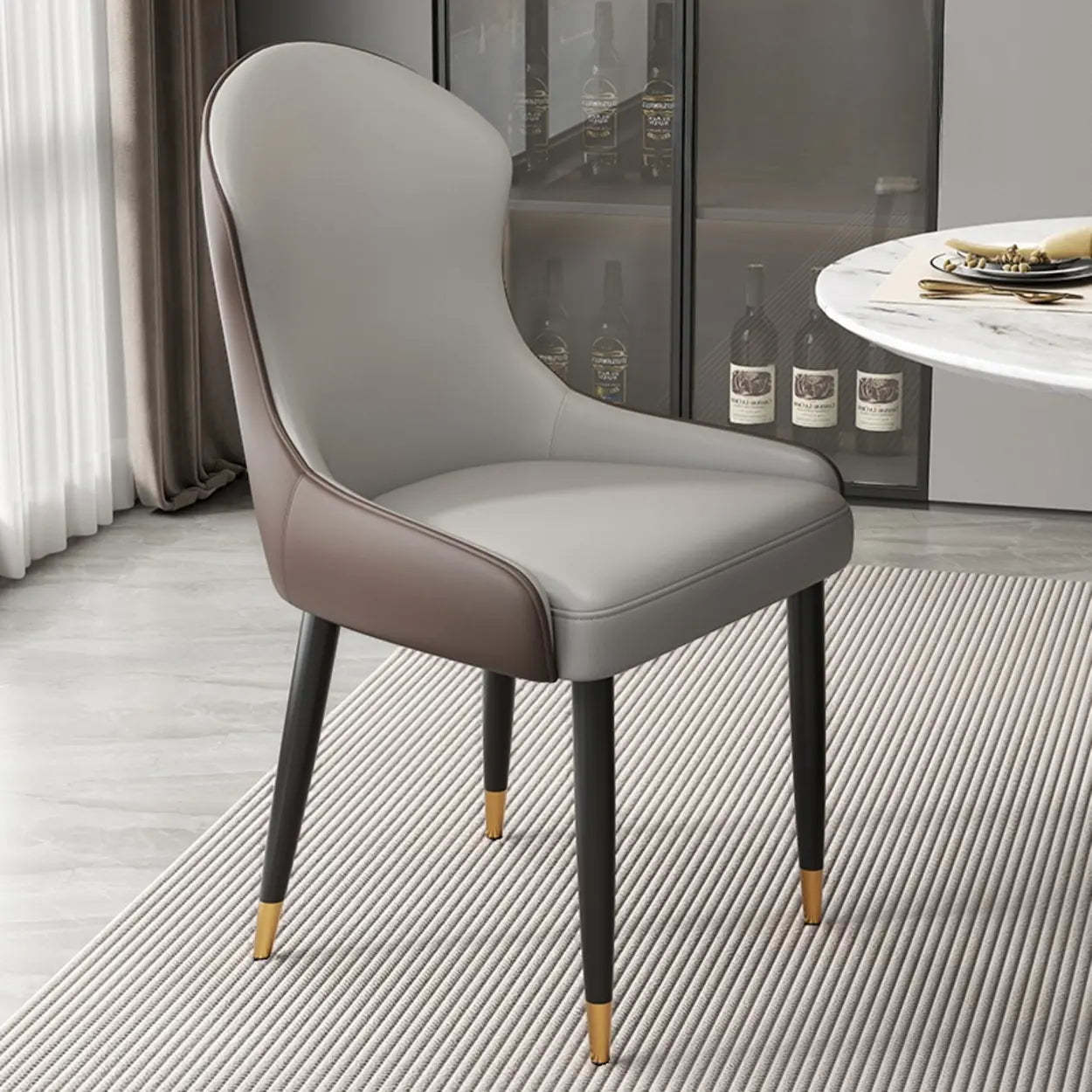 Minimalist Leather Upholstered Dining Chairs — Dark Gray/Light Gray / Black/Gold