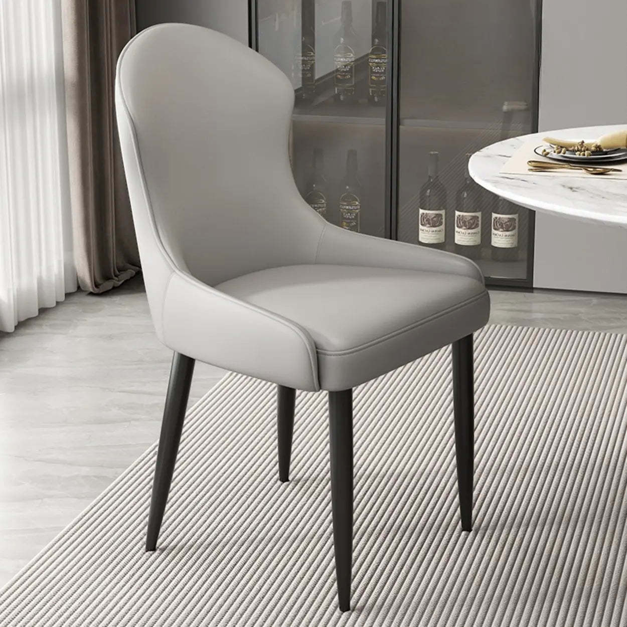 Minimalist Leather Upholstered Dining Chairs — off-white / Black