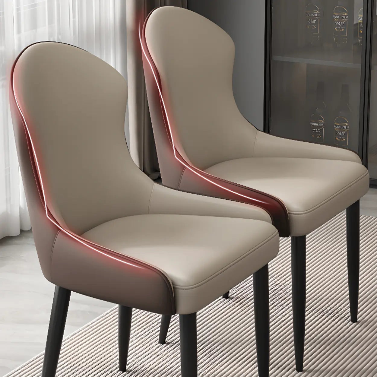 Minimalist Leather Upholstered Dining Chairs — off-white / Black/Gold